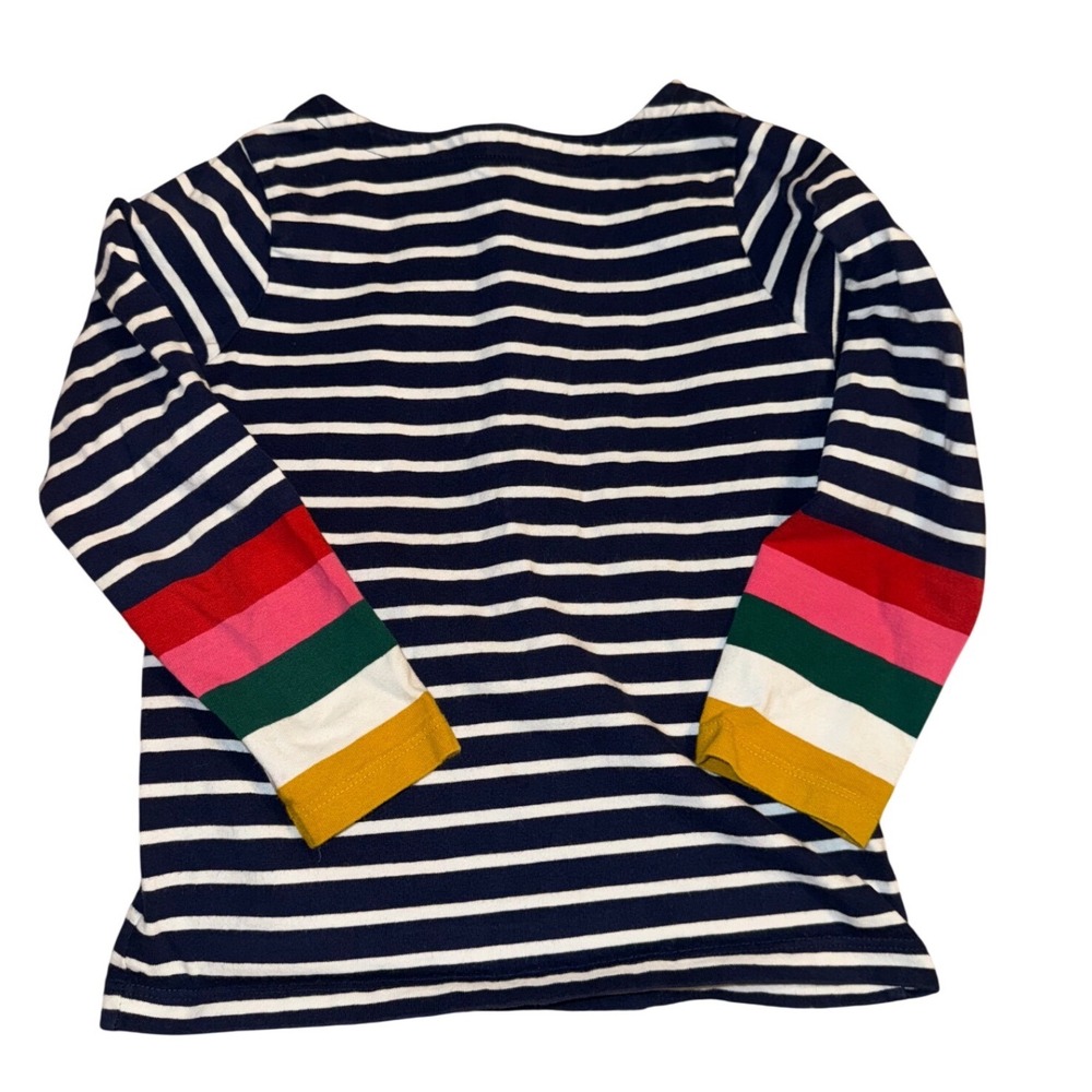 Mini Boden Kids Navy White Striped Rainbow Cuff Long Sleeve Cotton Tee 5-6Y